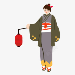 日本人中秋节穿和服手拿灯笼的女人矢量图高清图片