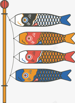 彩色日本鲤鱼旗矢量图素材