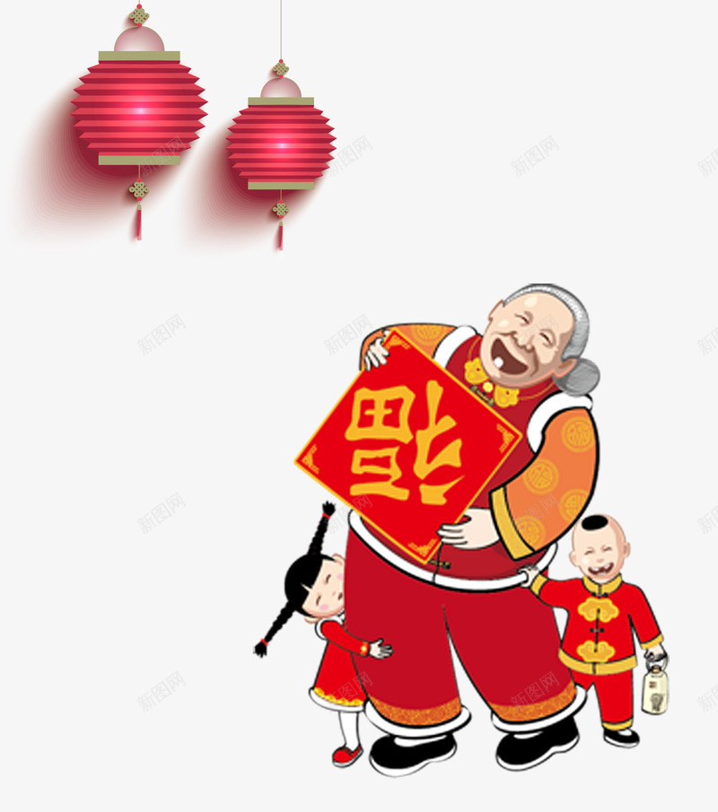 卡通过年贴对联挂灯笼元素png免抠素材_88icon https://88icon.com 元素 卡通 卡通元素 对联 灯笼 过年