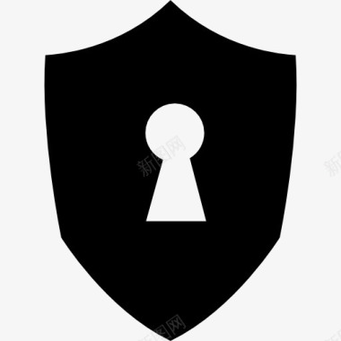 在一个盾牌黑色形状的钥匙孔图标图标