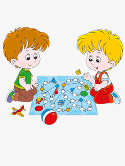 两小孩玩棋素材