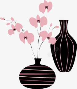手绘黑白条纹花瓶兰花素材