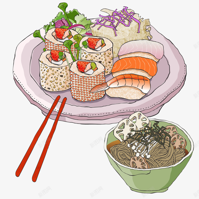 日本料理套餐寿司与荞麦冷面png免抠素材_88icon https://88icon.com 寿司 手绘 插画 日本料理 日餐套餐 荞麦冷面