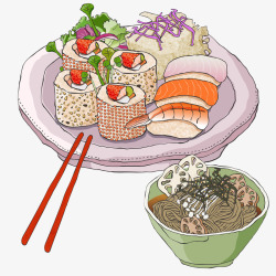 日本料理套餐寿司与荞麦冷面素材