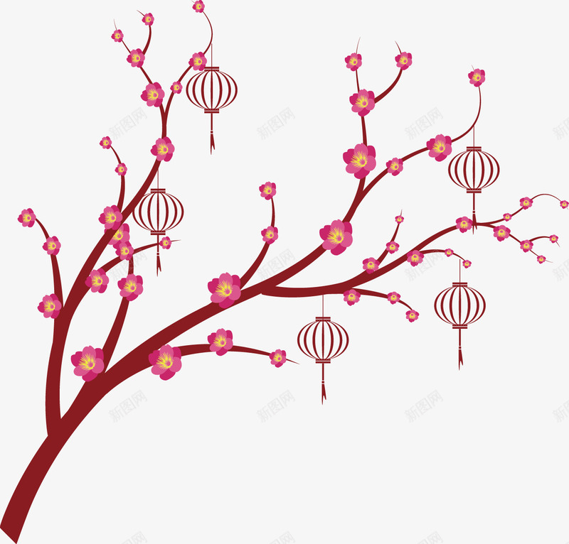 花枝与灯笼png免抠素材_88icon https://88icon.com 新年 树枝 灯笼 红色 花卉