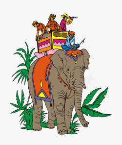 卡通印度游客骑大象素材