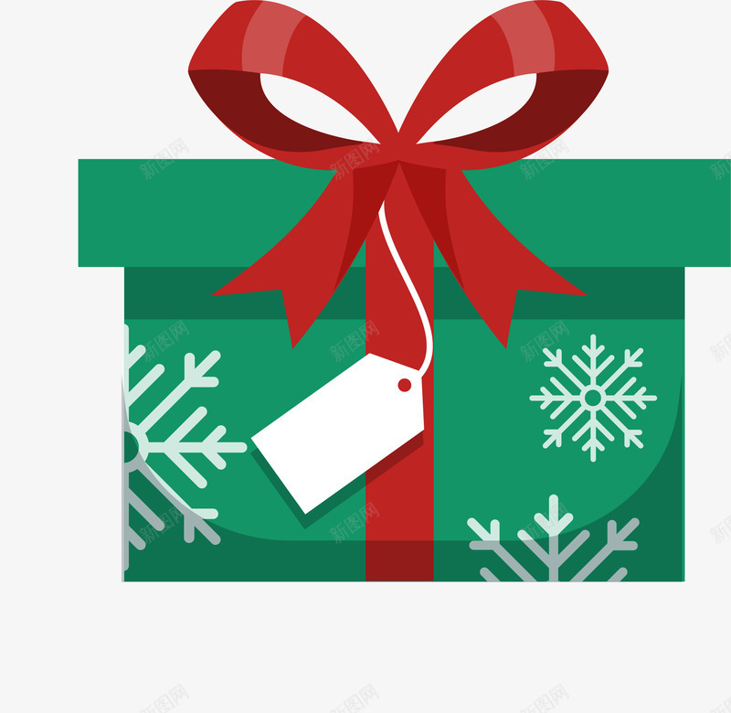 绿色圣诞礼盒装饰png免抠素材_88icon https://88icon.com 卡通装饰 扁平化 白色标签 矢量图案 绿色礼盒 装饰图