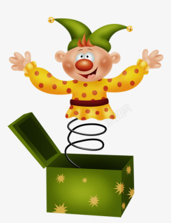 弹簧小丑卡通绿色礼盒里面弹簧小丑高清图片