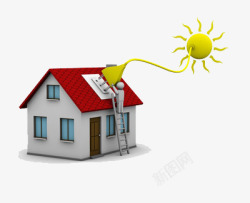 房屋上安装太阳能的模型素材