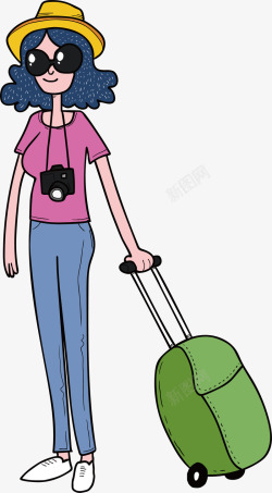 卡通旅游人物戴墨镜的背包客矢量图素材