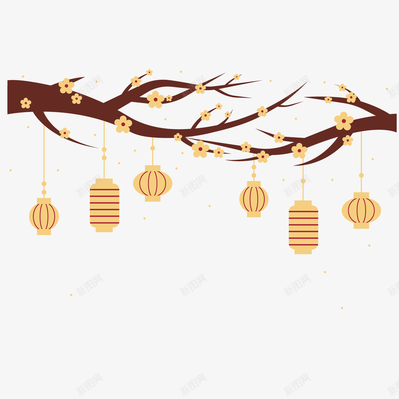 中国风枝头高挂灯笼png免抠素材_88icon https://88icon.com 中国风 张灯结彩 枝头