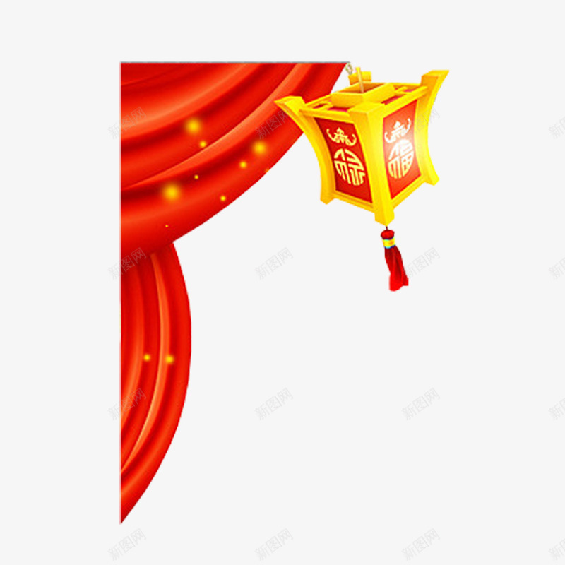 古风边框png免抠素材_88icon https://88icon.com 简约 红色帘幕 边角装饰 金色灯笼