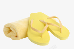黄色不易吸水的海边沙滩鞋和毛巾素材