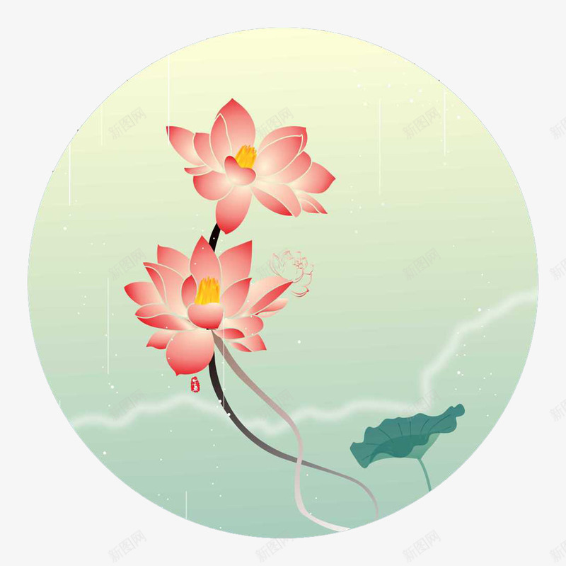 荷花图案png免抠素材_88icon https://88icon.com 圆形 树枝 根茎 粉色 荷叶