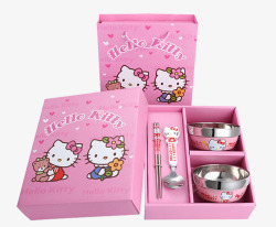 粉色碗筷套装礼盒素材