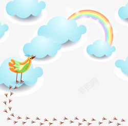 彩色鸟与彩虹天空剪贴画素素材