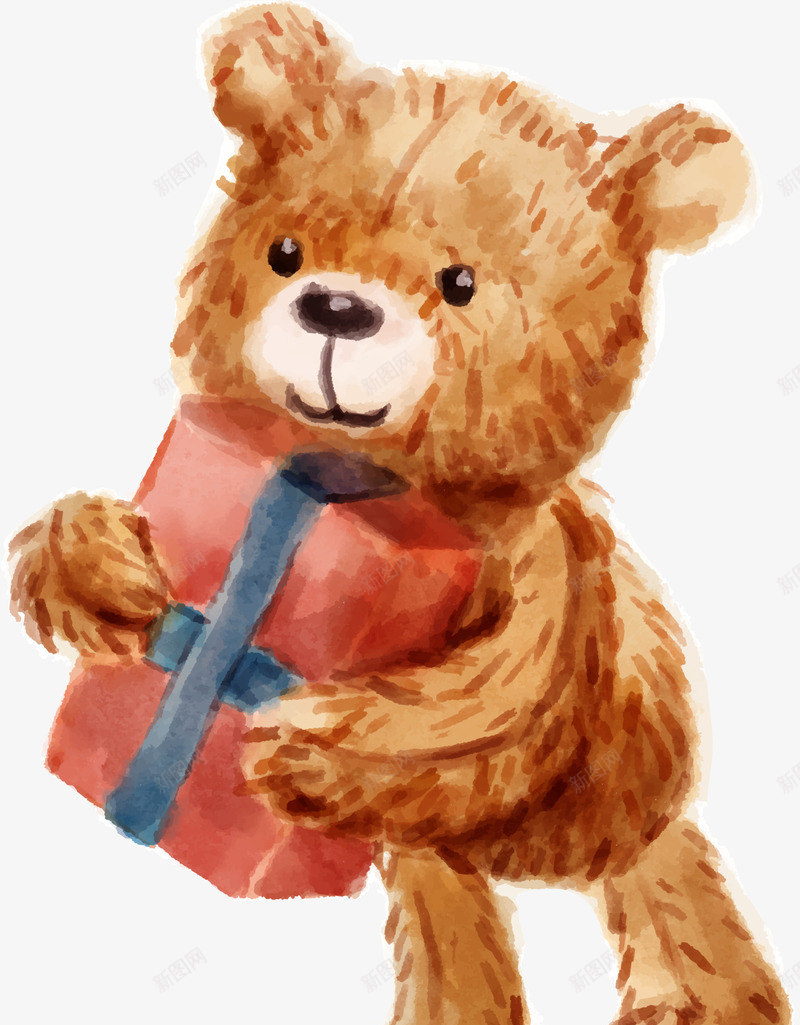 手绘抱着礼盒的小熊png免抠素材_88icon https://88icon.com 可爱小熊 开心 手绘小熊 抱着礼盒的小熊 棕色小熊 棕色的绒毛 红色礼盒
