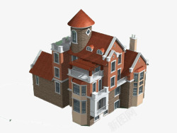 红色屋顶建筑模型素材