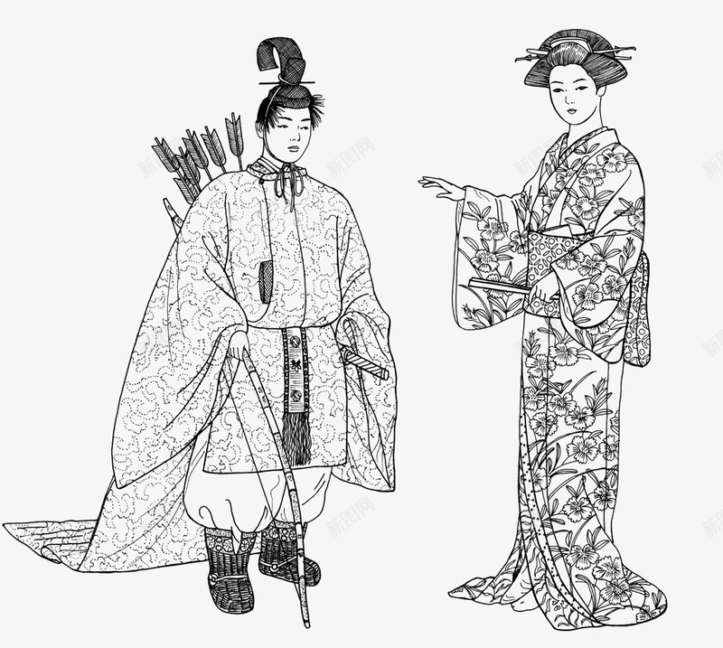 日本古代传统服饰png免抠素材_88icon https://88icon.com 传统 古代 古代服饰 古典 和服 女子 弓箭 日本 服饰 武士 武士道 武士黑白 线条 黑白