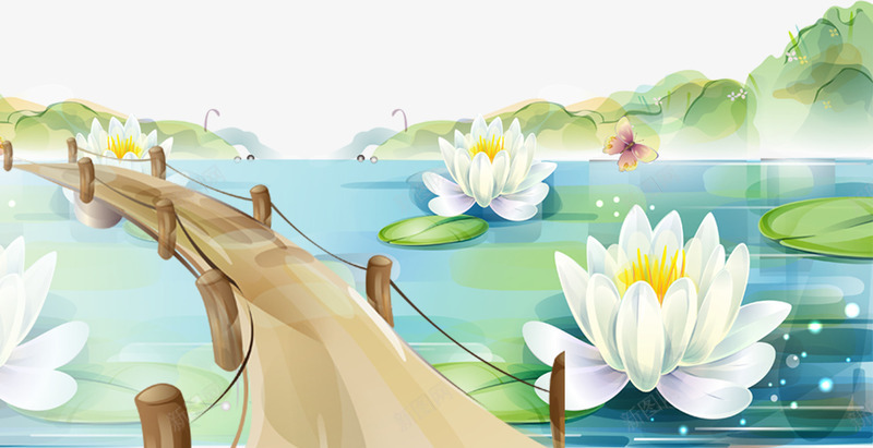 装饰小清新荷塘插画psd免抠素材_88icon https://88icon.com 夏天 小清新 手绘插画 荷塘 荷花 装饰图案