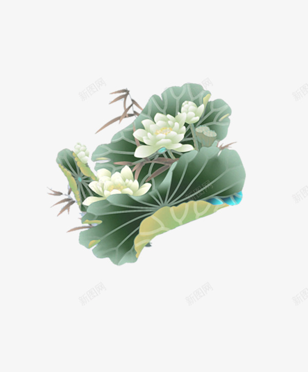 中国风荷花psd免抠素材_88icon https://88icon.com 中国元素 中国风素材 国画 水墨 水墨风格