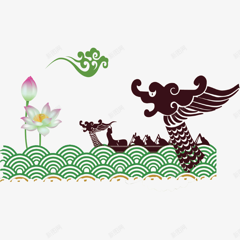 端午节插画png免抠素材_88icon https://88icon.com 手绘 端午节 荷花 赛龙舟 龙舟