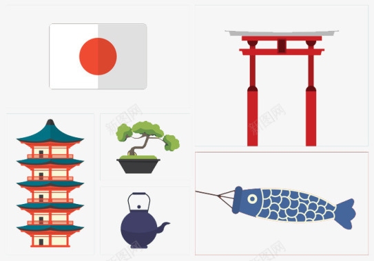 日本旅游季元素日本元素扁平化图标图标