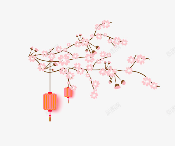 中国风梅花和手绘灯笼png免抠素材_88icon https://88icon.com 中国风梅花和手绘灯笼 中国风装饰 手绘梅花 梅花 灯笼