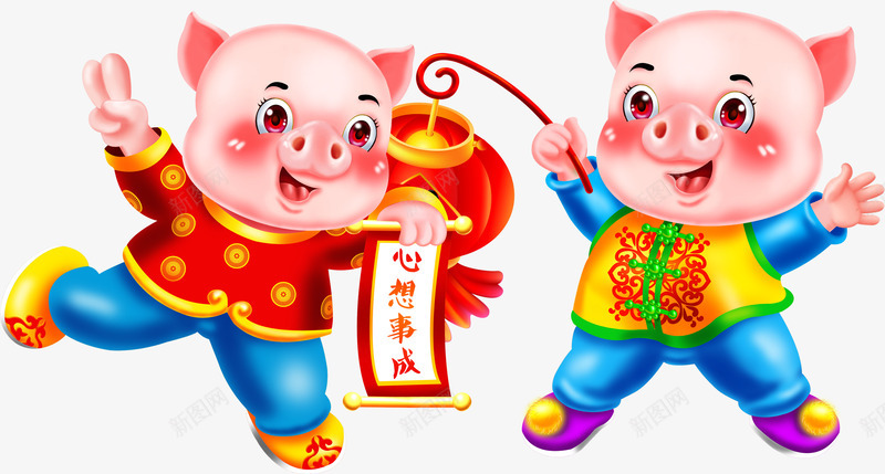 2019新年卡通猪png免抠素材_88icon https://88icon.com 2019 中国风 卡通 开心 新年 新年卡通 汉服猪宝宝 灯笼 猪年