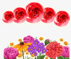 水彩鲜花红色圆圈装饰背景素材