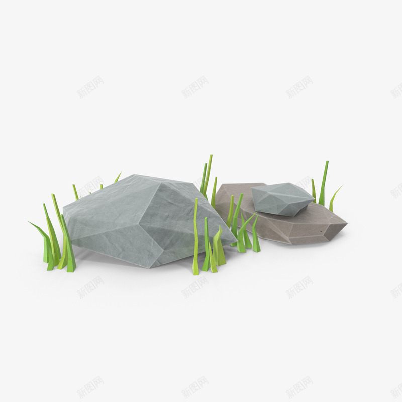 石头png免抠素材_88icon https://88icon.com 多边形 模型 石头 草