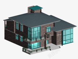 蓝色屋顶建筑模型素材