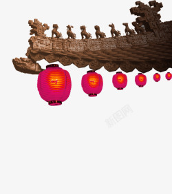 咖啡色中国风屋檐灯笼装饰图案素材