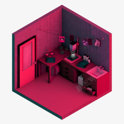 紫色房间模型素材