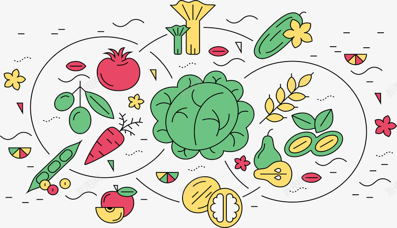 健康食物蔬菜矢量图eps免抠素材_88icon https://88icon.com 健康饮食 植物纤维 矢量素材 蔬菜 矢量图