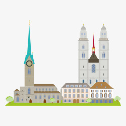 瑞士建筑旅游景点插画矢量图素材