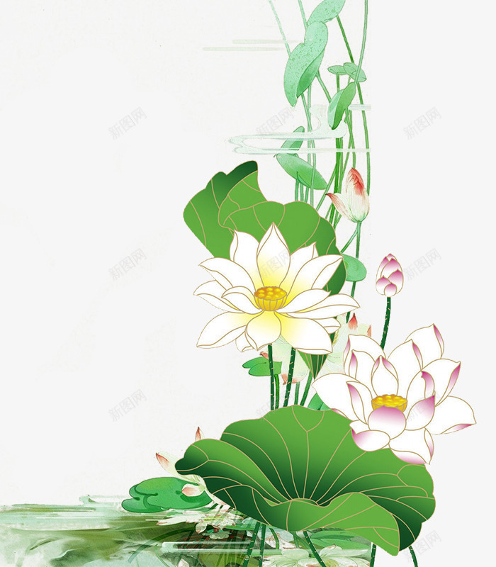 手绘荷花池塘png免抠素材_88icon https://88icon.com PNG 夏季 手绘 池塘 竹子荷花荷叶满池塘 荷叶 荷花