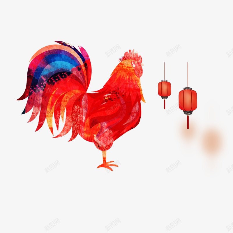 喜庆鸡年psd免抠素材_88icon https://88icon.com 挂着的灯笼 新年 红色灯笼 红色的鸡 鸡头 鸡尾巴 鸡年 鸡年素材