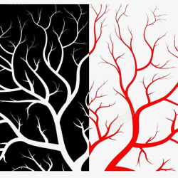 黑白背景上的白色红色树木枝条素材
