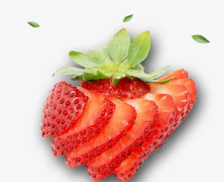 新鲜切开的草莓叶子素材