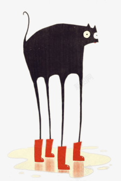 插画穿靴子的黑猫素材