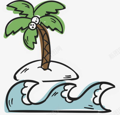 海浪椰子树海浪旅游出行元素图标矢量图图标