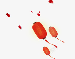 飘动的花瓣和长圆形红色灯笼素材