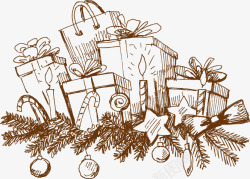手绘素描礼盒圣诞元素素材