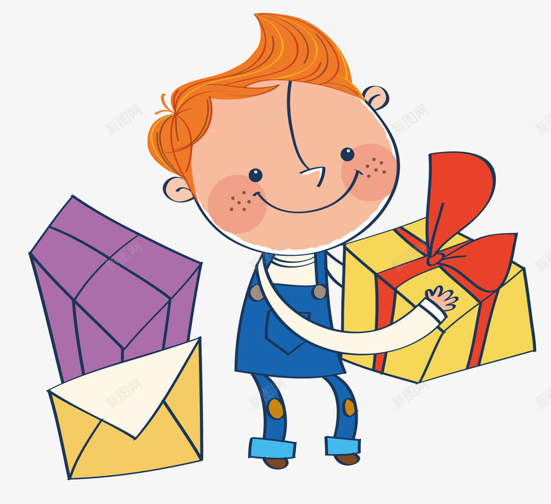 一个收礼物的孩子png免抠素材_88icon https://88icon.com 卡通 卡通形象 卡通男孩 礼物 紫色 红色蝴蝶结 黄色礼盒