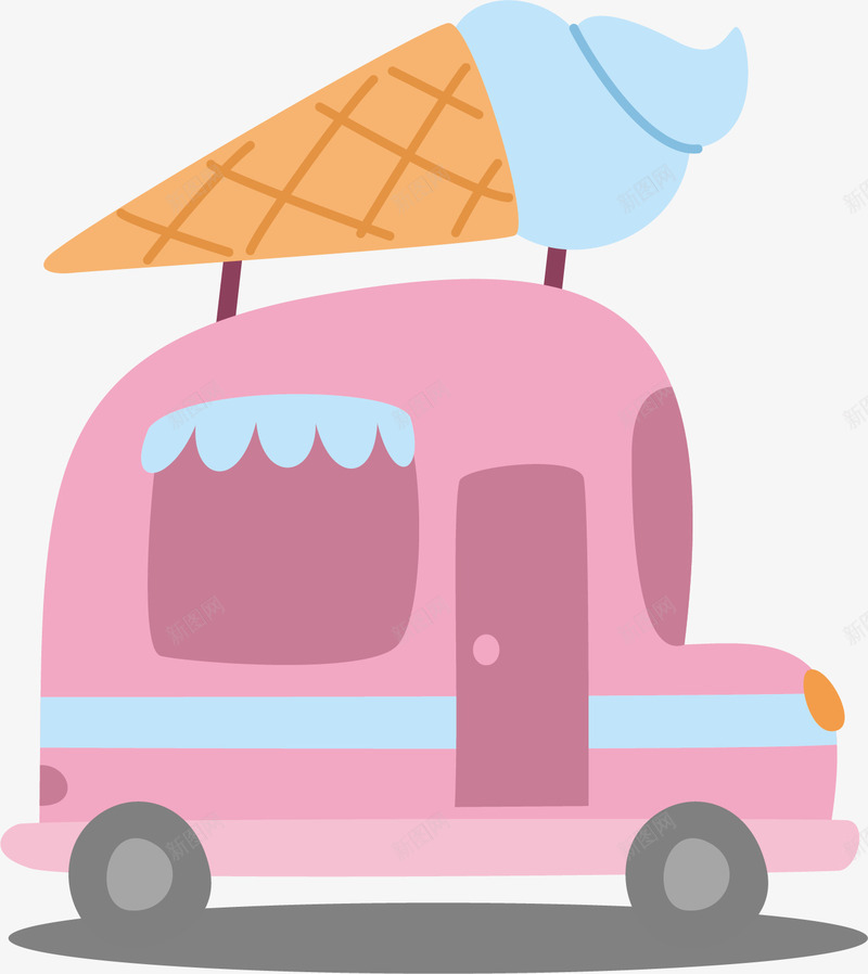 冰淇淋便利车png免抠素材_88icon https://88icon.com Q版汽车 便利车 冰淇淋 卡通手绘 汽车 粉色 零食 食物