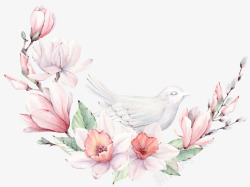 手绘卡通花卉小鸟装饰素材