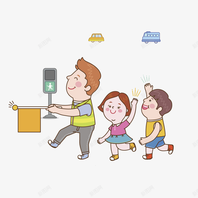 过红绿灯的孩子png免抠素材_88icon https://88icon.com 卡通 大人 守纪律 小孩 小旗 小旗子 汽车 红绿灯 黄色的