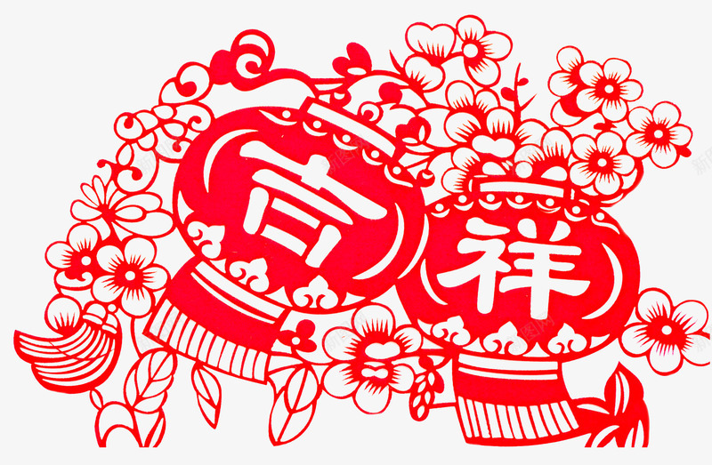 吉祥灯笼剪纸png免抠素材_88icon https://88icon.com 剪纸 吉祥 灯笼 红色 装饰