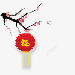 手绘中国风梅花灯笼装饰素材